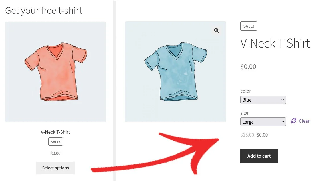 Buy One Get One Free for WooCommerce 买赠促销 WordPress 插件插图1-WP资源海 Select the size of a free gift WooCommerce