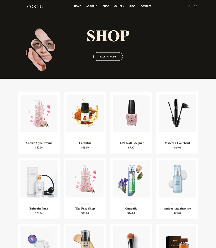 Costic Shop Page For Gutenberg