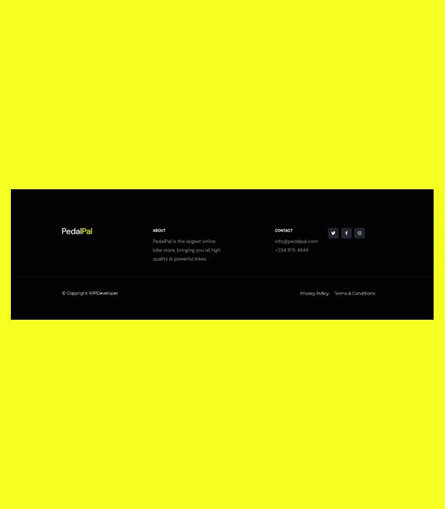 自行车商店Gutenberg网站模板_一键导入快速建站插图8-WP资源海 Pedalpal Footer Section For Gutenberg