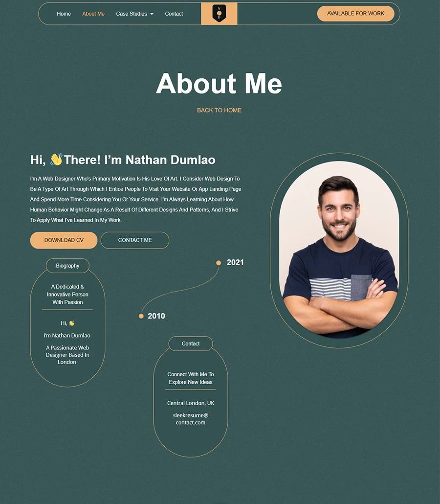 个人简历Elementor网站模板_一键导入快速建站插图2-WP资源海 SleekResume About Page