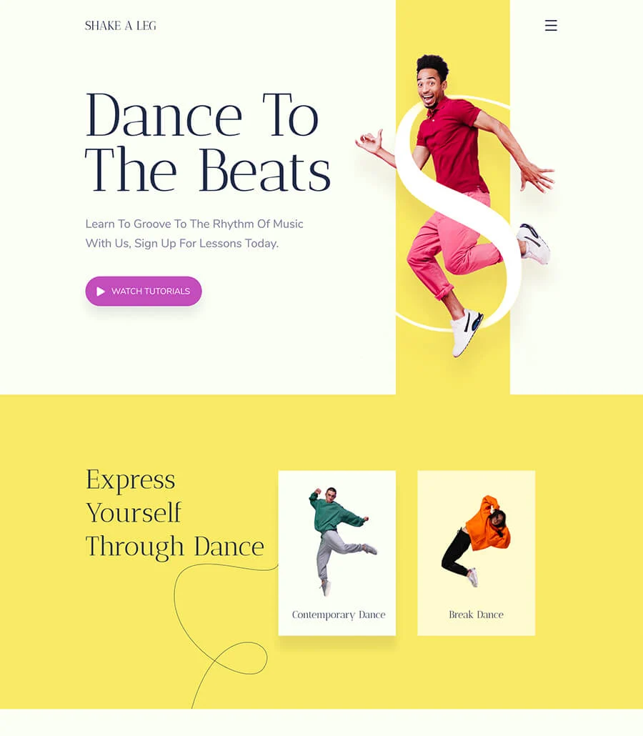 舞蹈工作室Elementor网站模板_一键导入快速建站插图1-WP资源海 Shake A Leg Landing Page