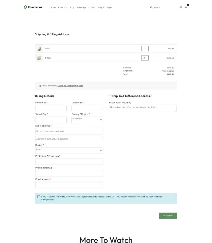 Commerza Checkout Page