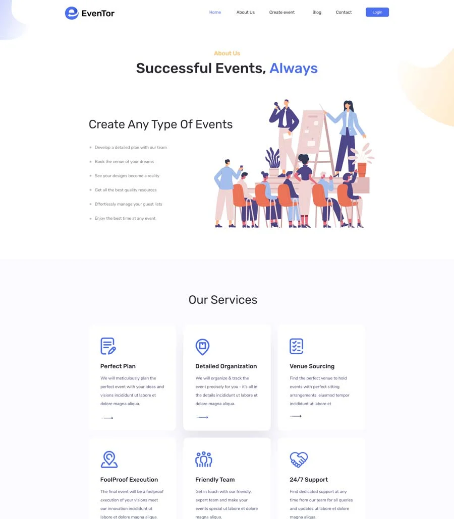 活动管理Elementor网站模板_一键导入快速建站插图2-WP资源海 EvenTor About Page