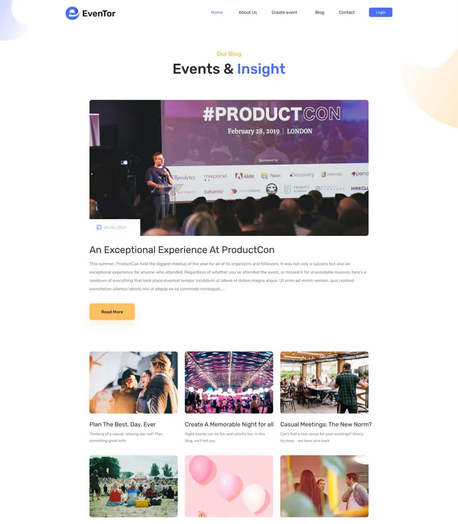 活动管理Elementor网站模板_一键导入快速建站插图4-WP资源海 EvenTor Blog Page