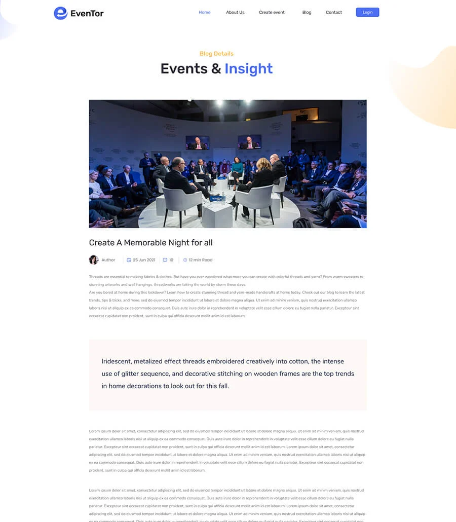 活动管理Elementor网站模板_一键导入快速建站插图6-WP资源海 EvenTor Single Post Page