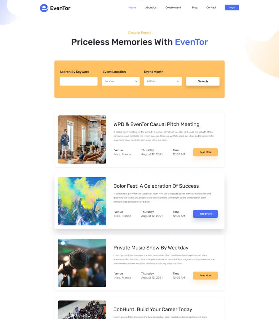 活动管理Elementor网站模板_一键导入快速建站插图5-WP资源海 EvenTor Create Event Page
