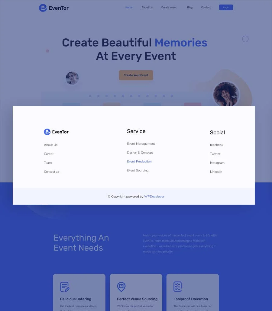 活动管理Elementor网站模板_一键导入快速建站插图7-WP资源海 EvenTor Header