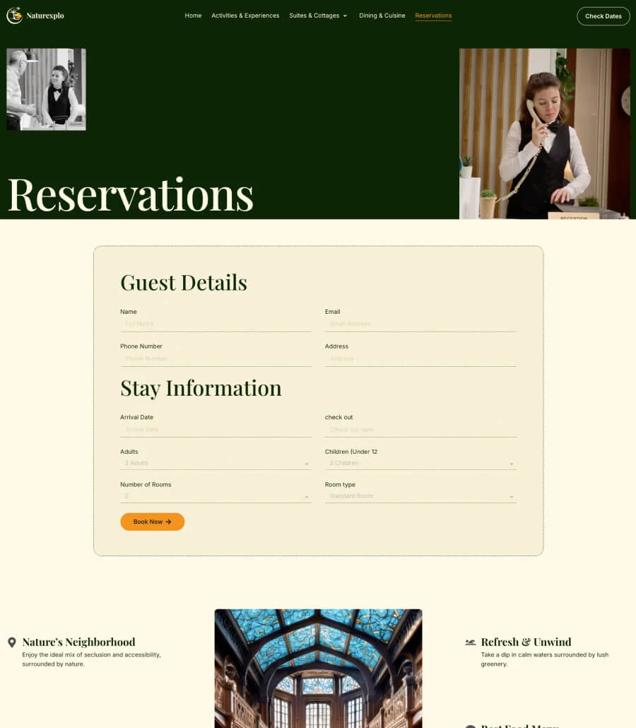 生态度假Elementor网站模板_一键导入快速建站插图6-WP资源海 Naturexplo Reservation Page