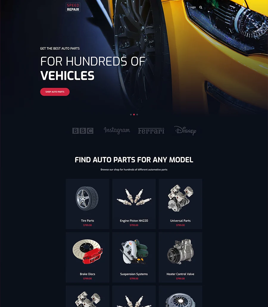汽车配件商城Elementor网站模板_一键导入快速建站插图1-WP资源海 Speed Repair Landing Page