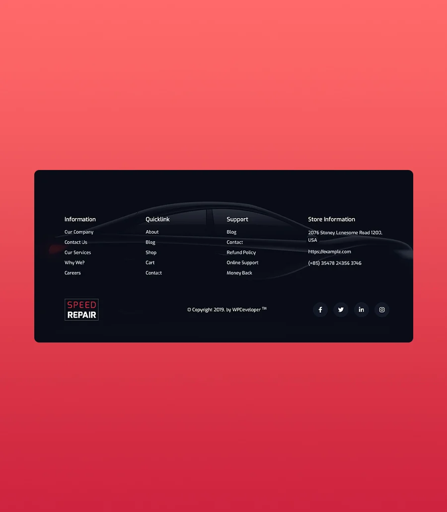 汽车配件商城Elementor网站模板_一键导入快速建站插图7-WP资源海 Speed Repair Footer Section