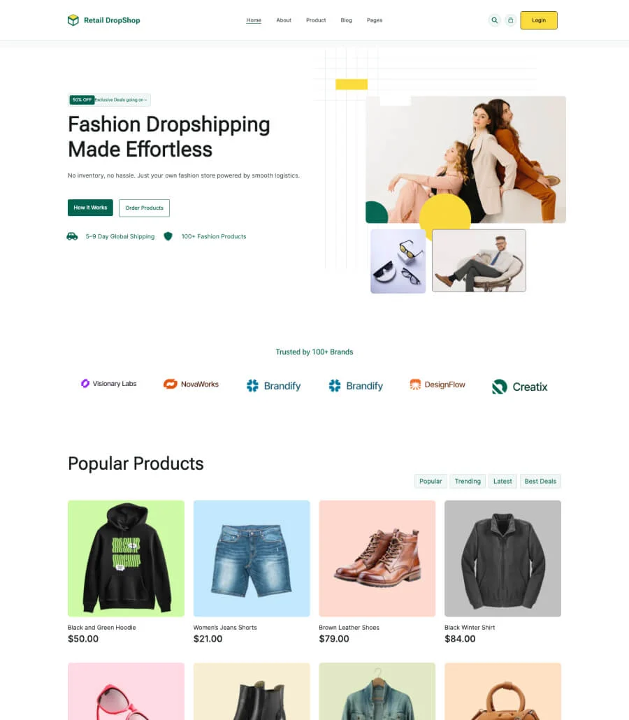 代发货Gutenberg网站模板_一键导入快速建站插图1-WP资源海 Retail DropShop Landing Page For Gutenberg