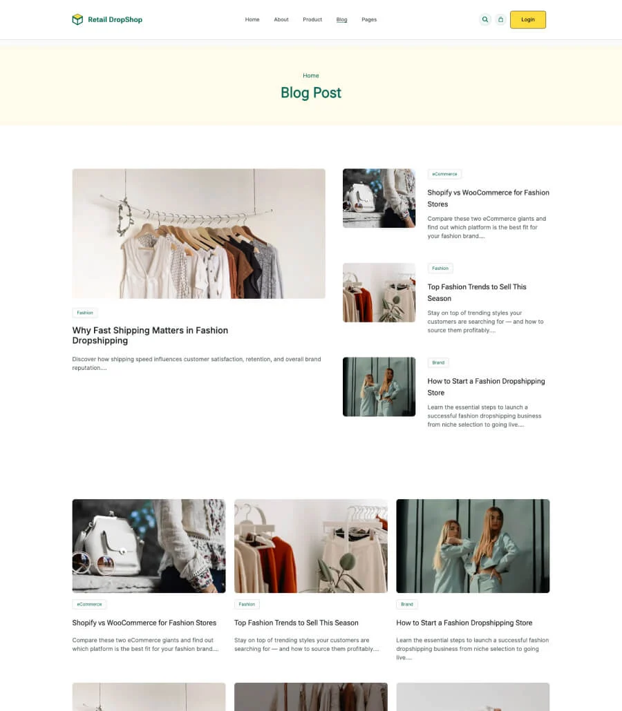 代发货Gutenberg网站模板_一键导入快速建站插图6-WP资源海 Retail DropShop Blog page For Gutenberg