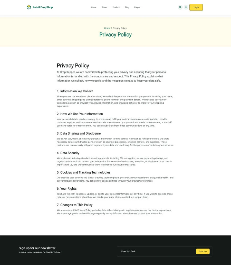代发货Gutenberg网站模板_一键导入快速建站插图8-WP资源海 Retail DropShop Privacy Policy Page For gutenberg