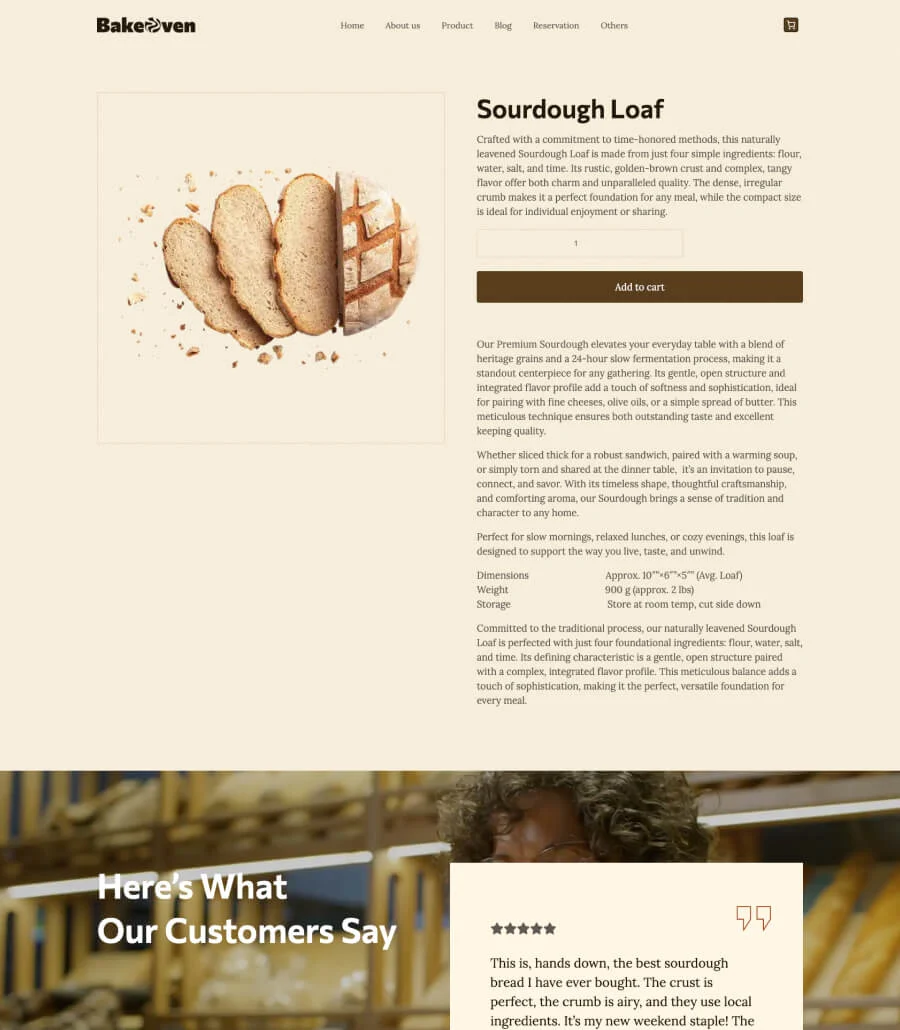 BakeOven Product Details Page For Gutenberg