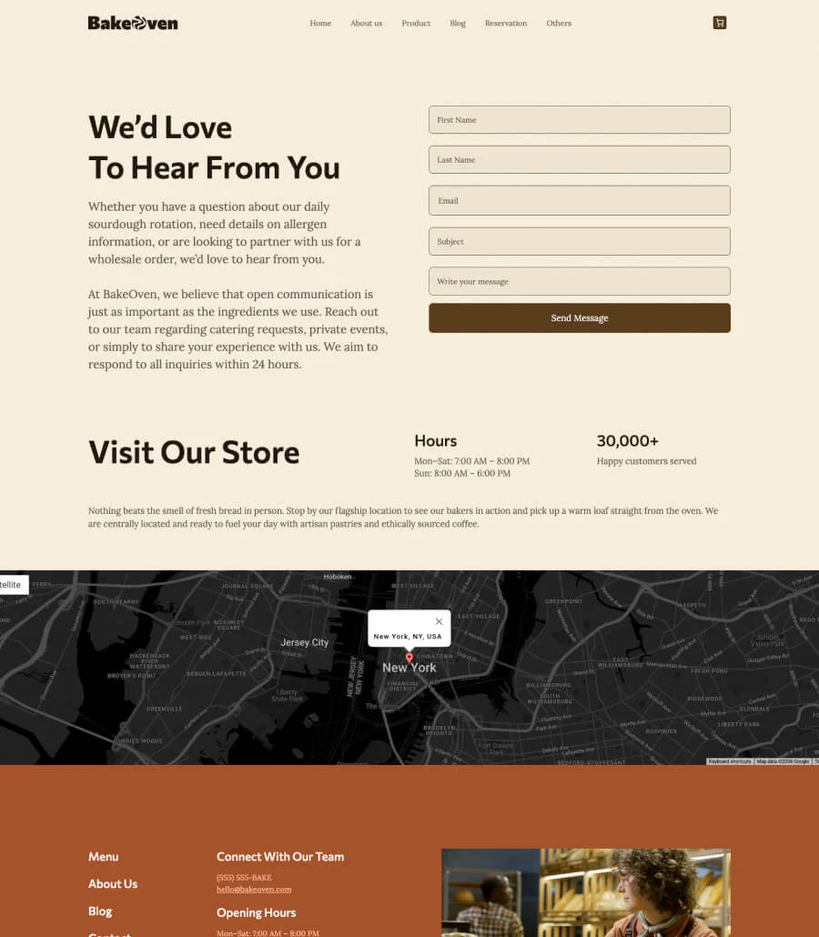 BakeOven Contact Page For Gutenberg