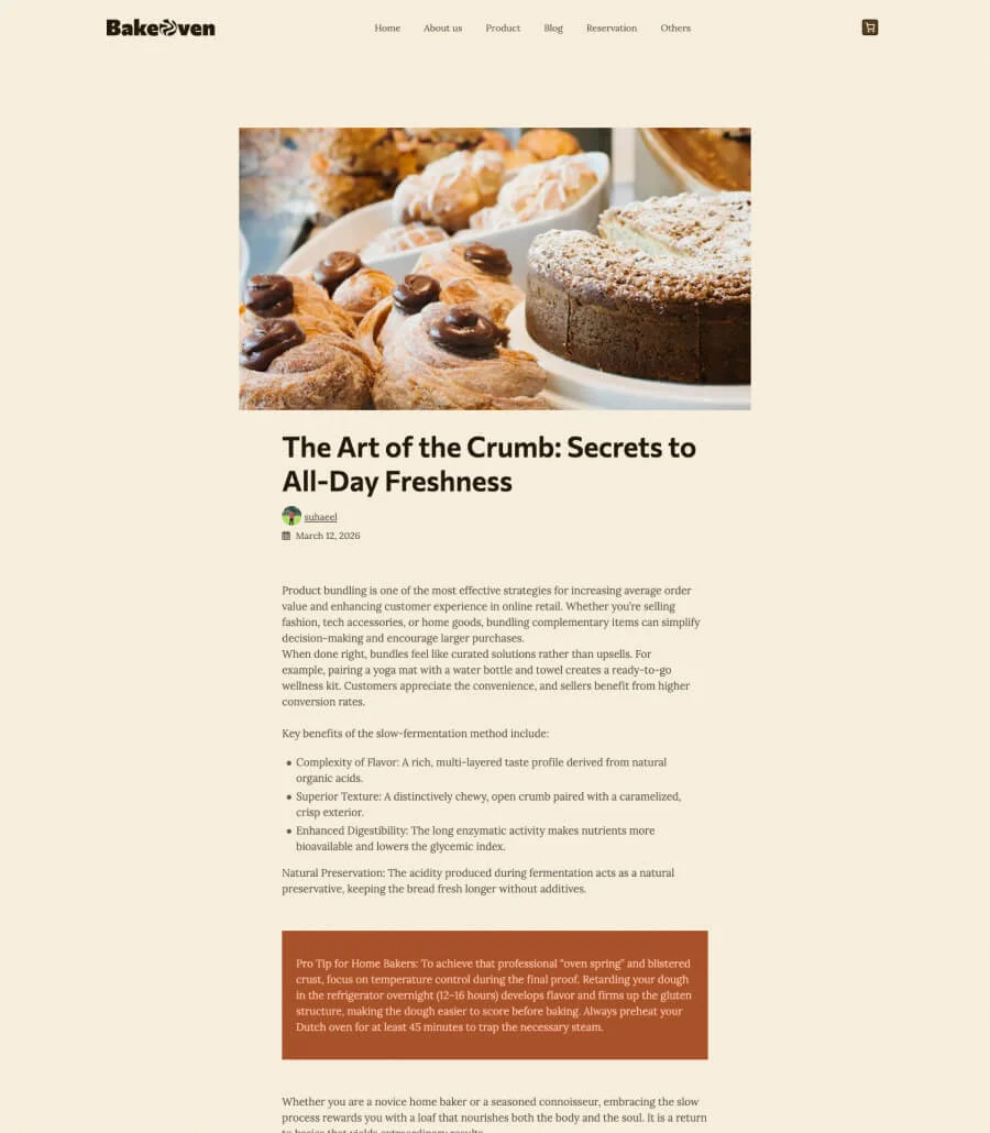 BakeOven Blog Details Page For Gutenberg