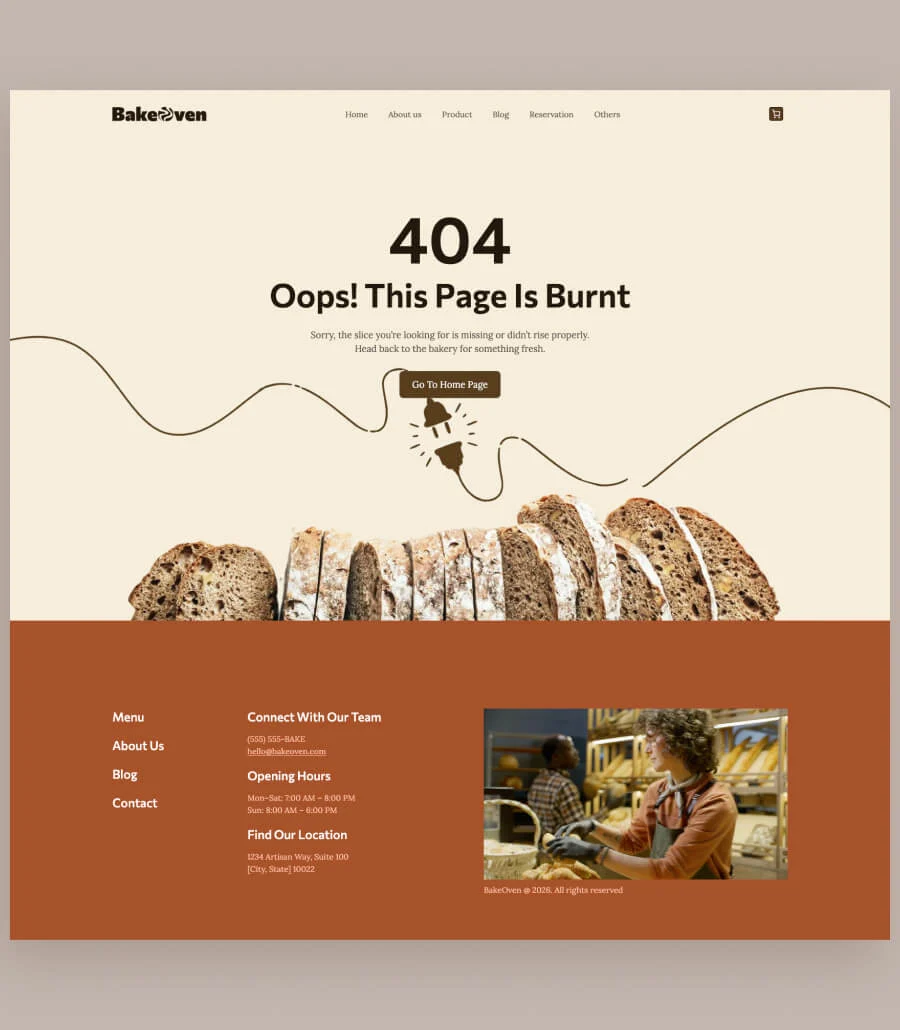 BakeOven 404 Error Page For Gutenberg