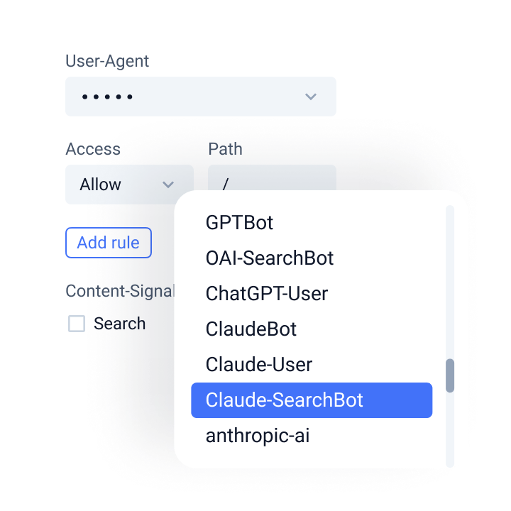 JetGEO AI 搜索优化 WordPress 插件插图2-WP资源海 AI crawlers list inside jetgeo plugin for wordpress
