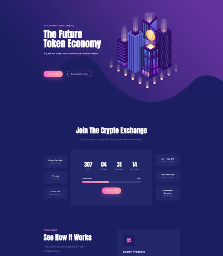 专属 落地页Gutenberg网站模板_一键导入快速建站插图1-WP资源海 CryptoCurrency Landing Page For Gutenberg