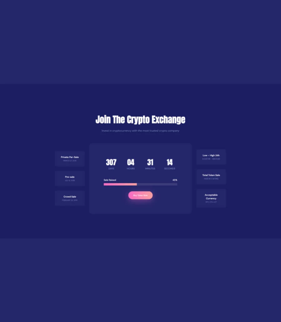 专属 落地页Gutenberg网站模板_一键导入快速建站插图6-WP资源海 CryptoCurrency Countdown Section For Gutenberg