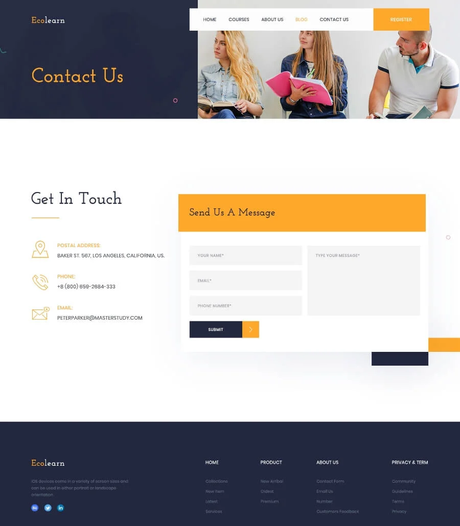 EduBee Education Template Contact