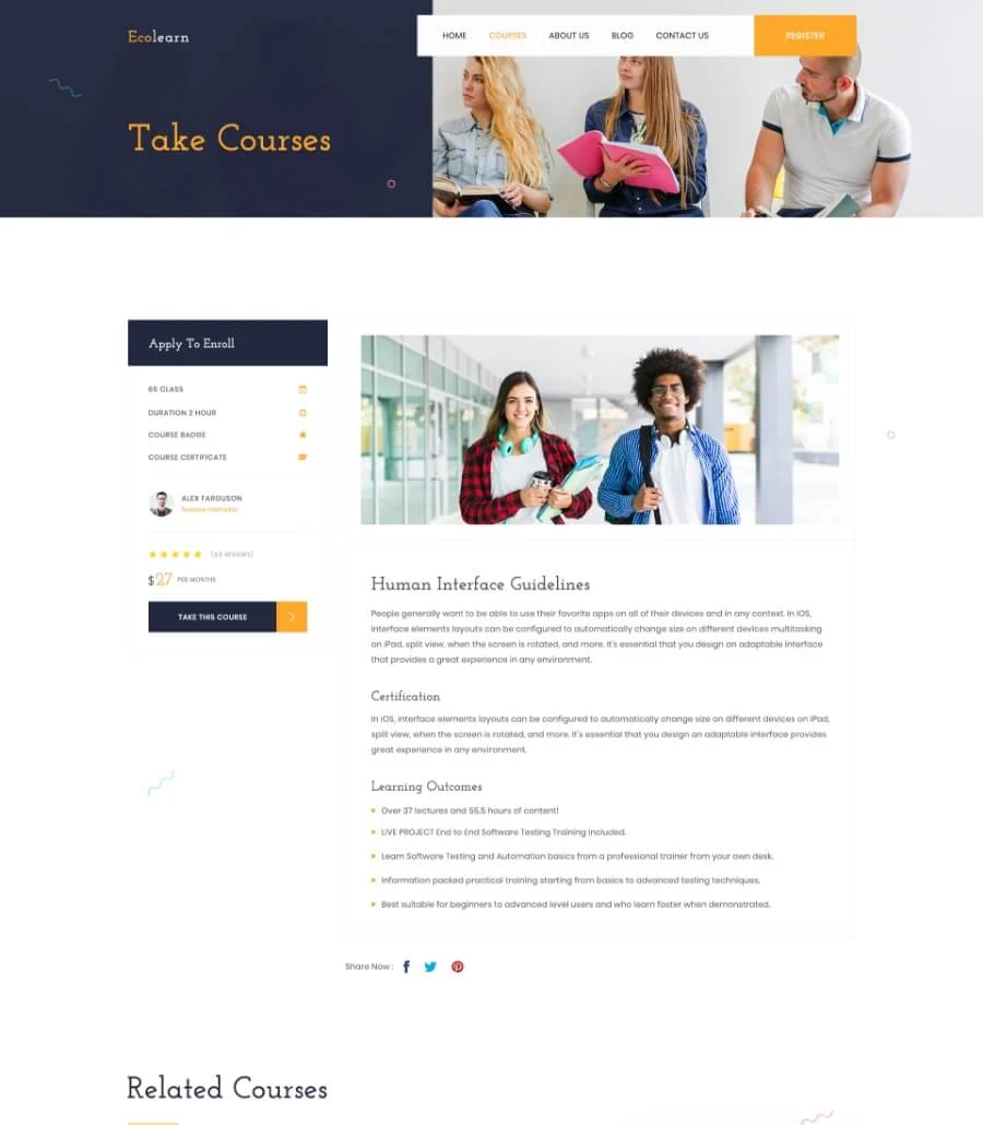EduBee Education Template Courses Details