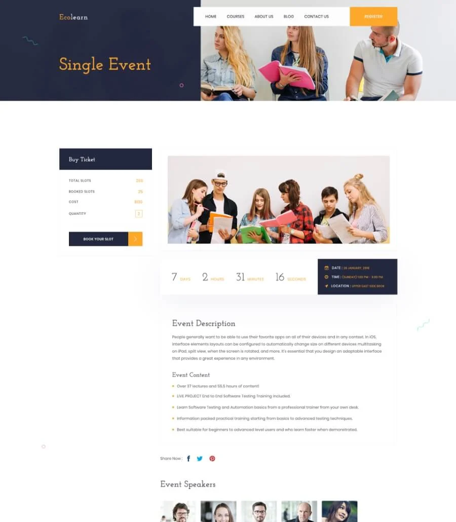 EduBee Education Template Event Details