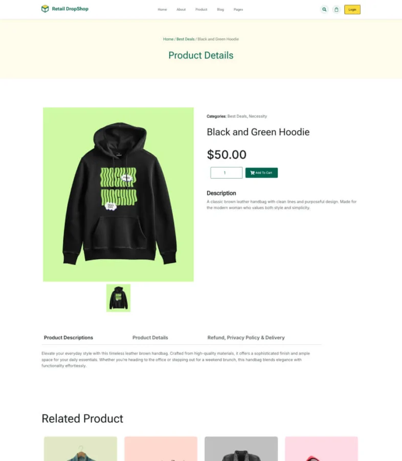 Retail DropShop Product Details Page