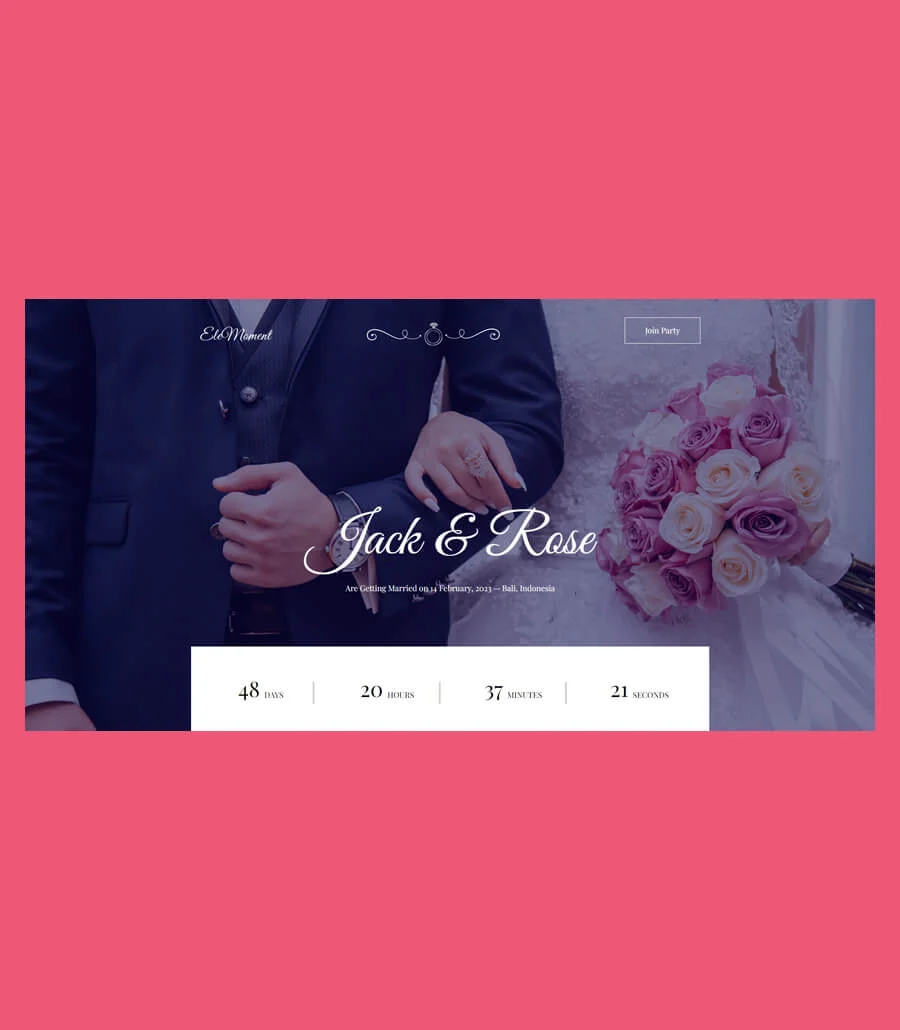 婚礼Gutenberg网站模板_一键导入快速建站插图2-WP资源海 EleMoment Banner Section For Gutenberg