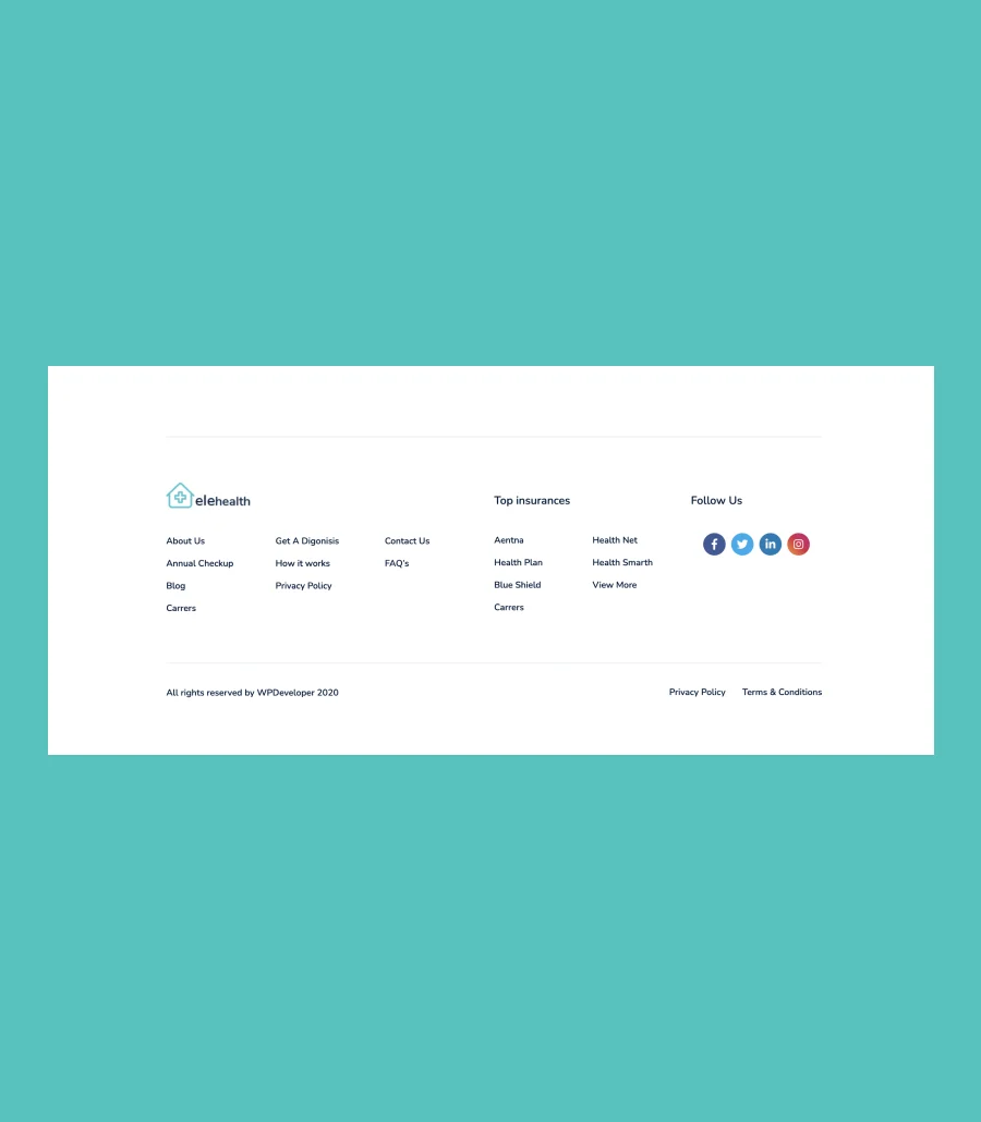 EleHealth Footer Section For Gutenberg