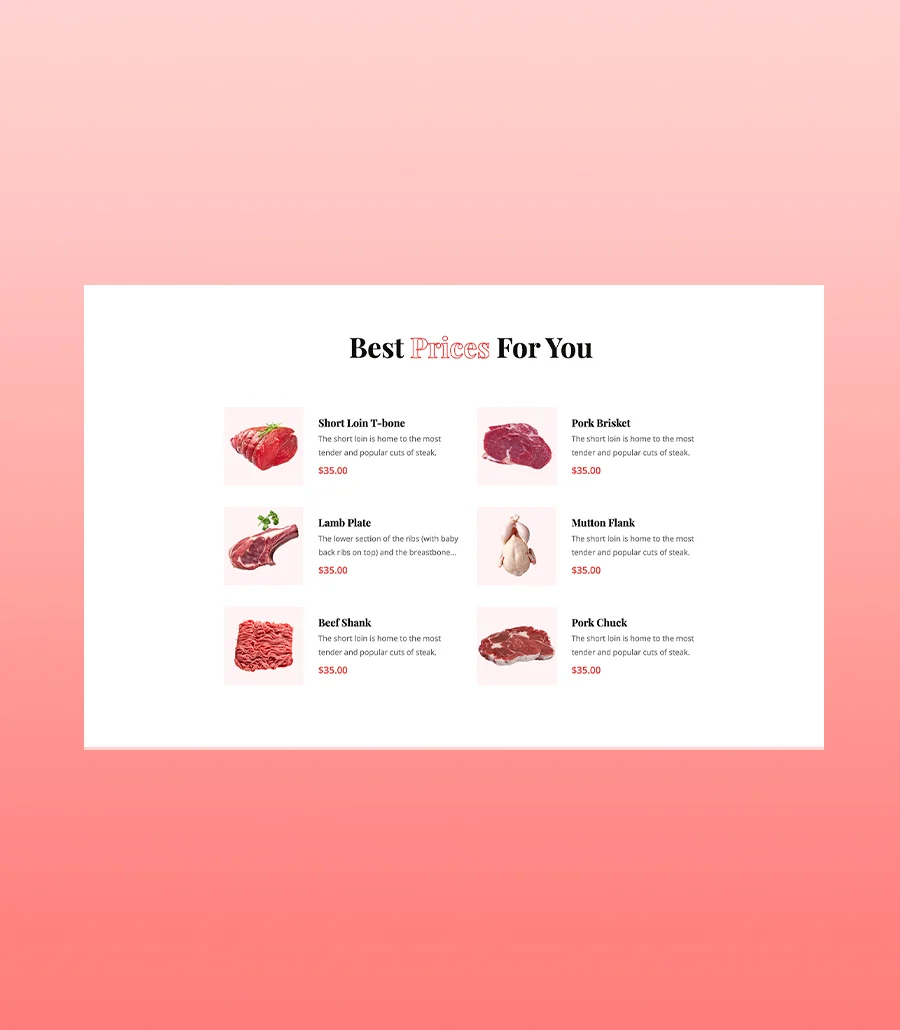 Meat Market Prices Section For Gutenberg
