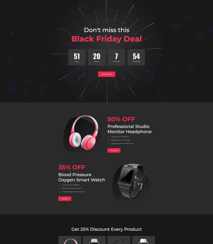 黑色星期五Gutenberg网站模板_一键导入快速建站插图1-WP资源海 Monoculus - Black Friday Landing Page For Gutenberg