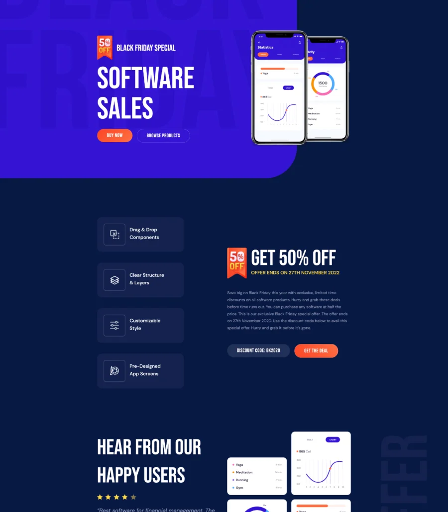 黑色星期五Gutenberg网站模板_一键导入快速建站插图3-WP资源海 FlashFriday - Black Friday Landing Page For Gutenberg