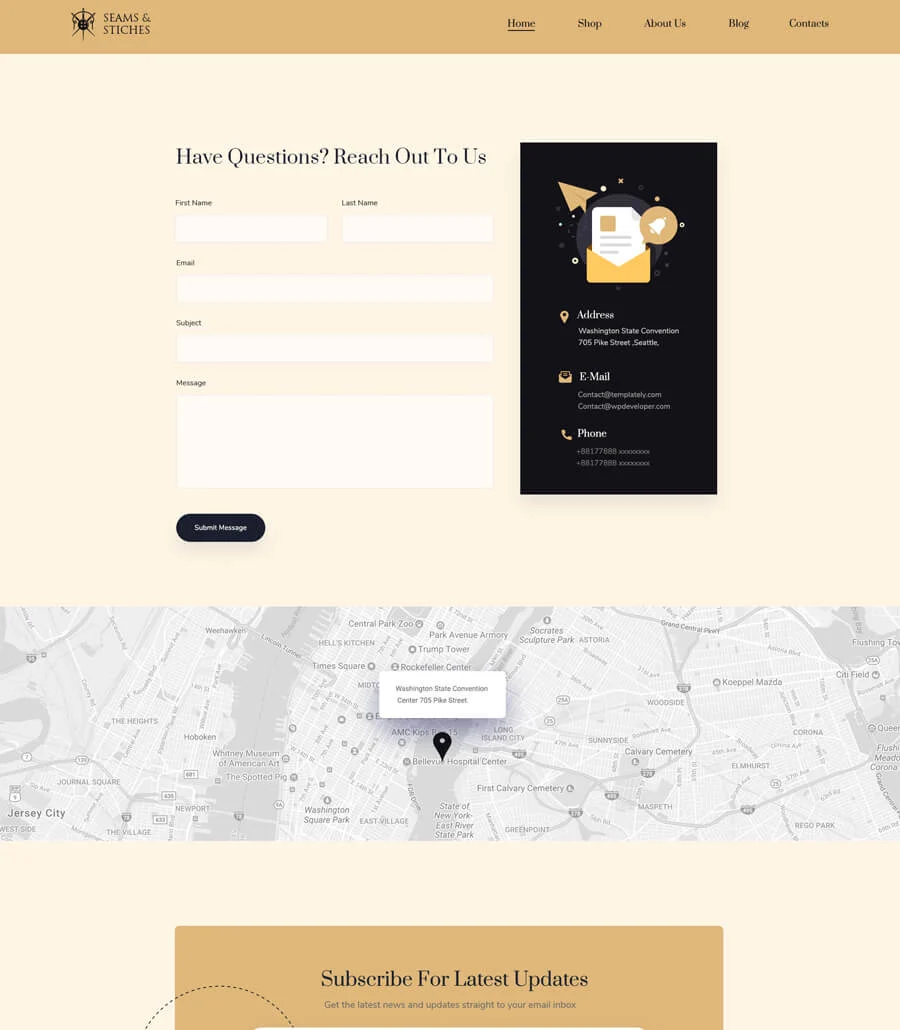Seam & Stitches Contact Page