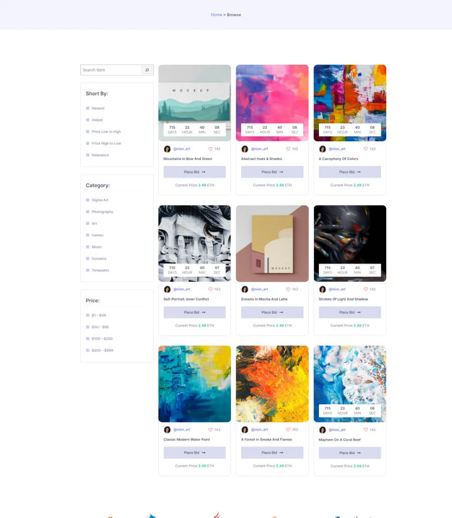 NFTGallery Browse Page For Gutenberg