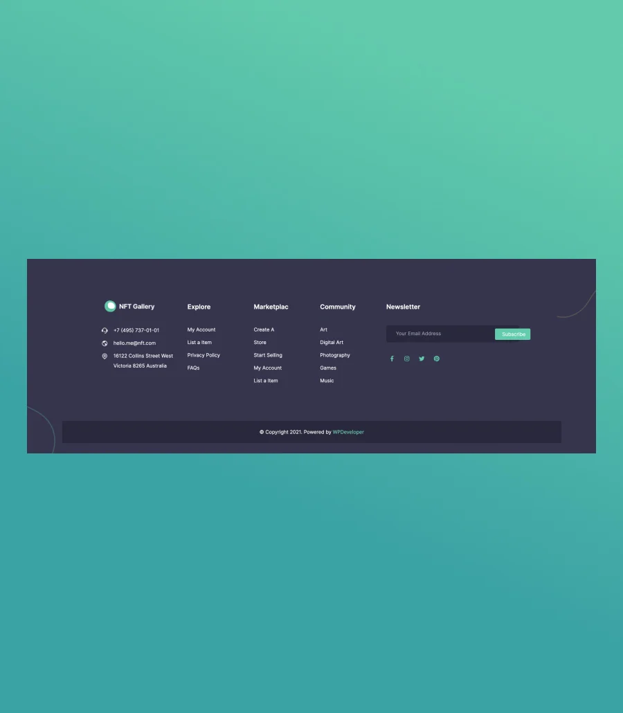 NFTGallery Footer Section For Gutenberg