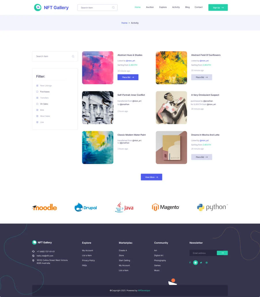 NFTGallery Activity Page