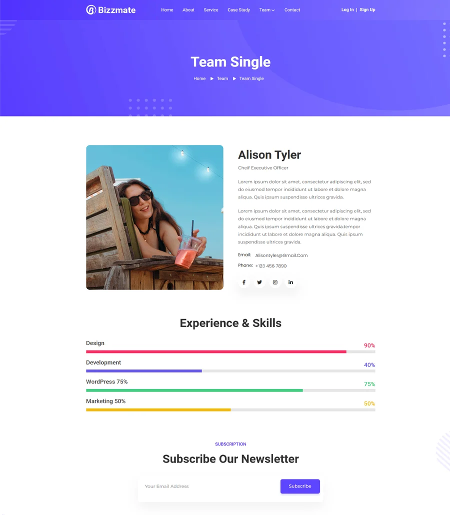Bizzmate Team Single Page For Gutenberg