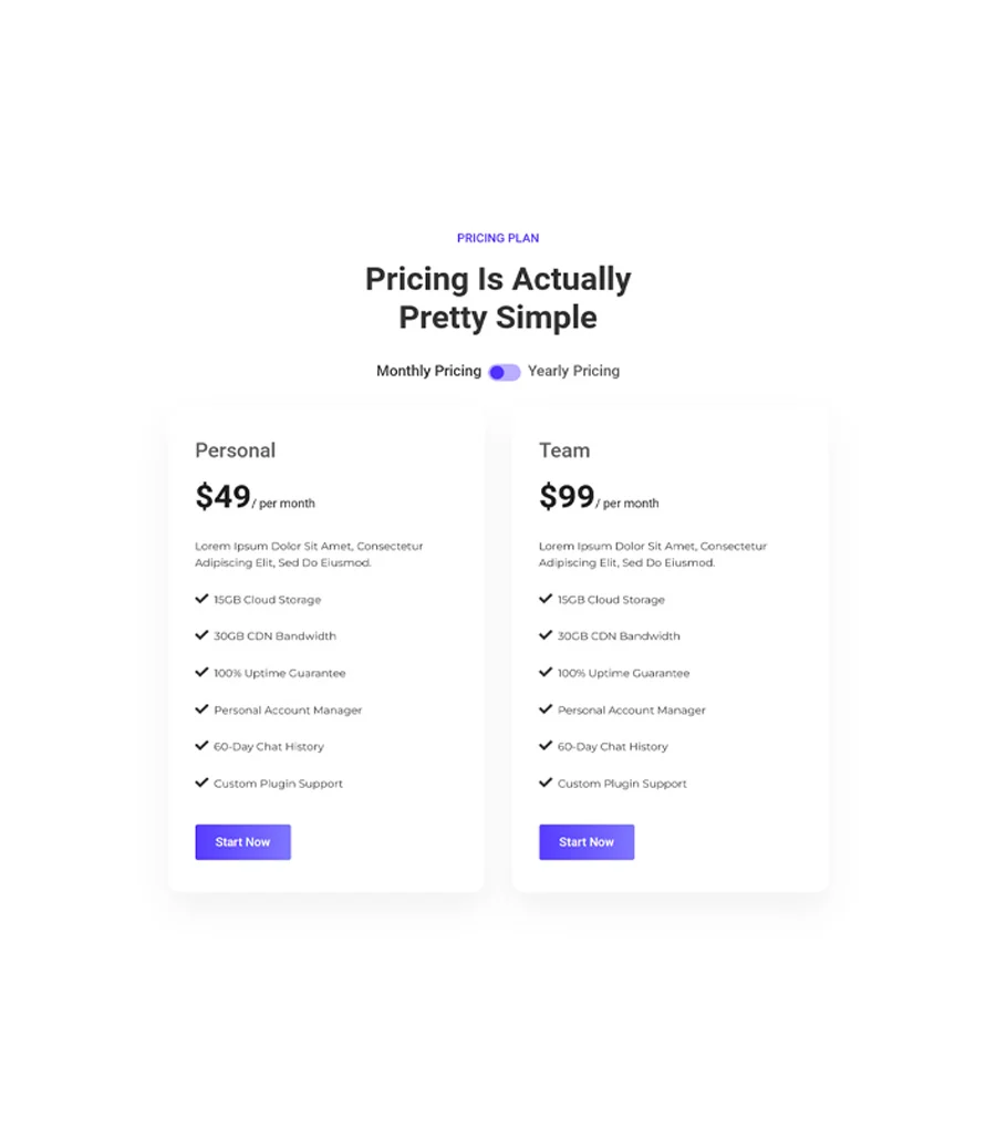 Bizzmate Pricing Plan Section For Gutenberg