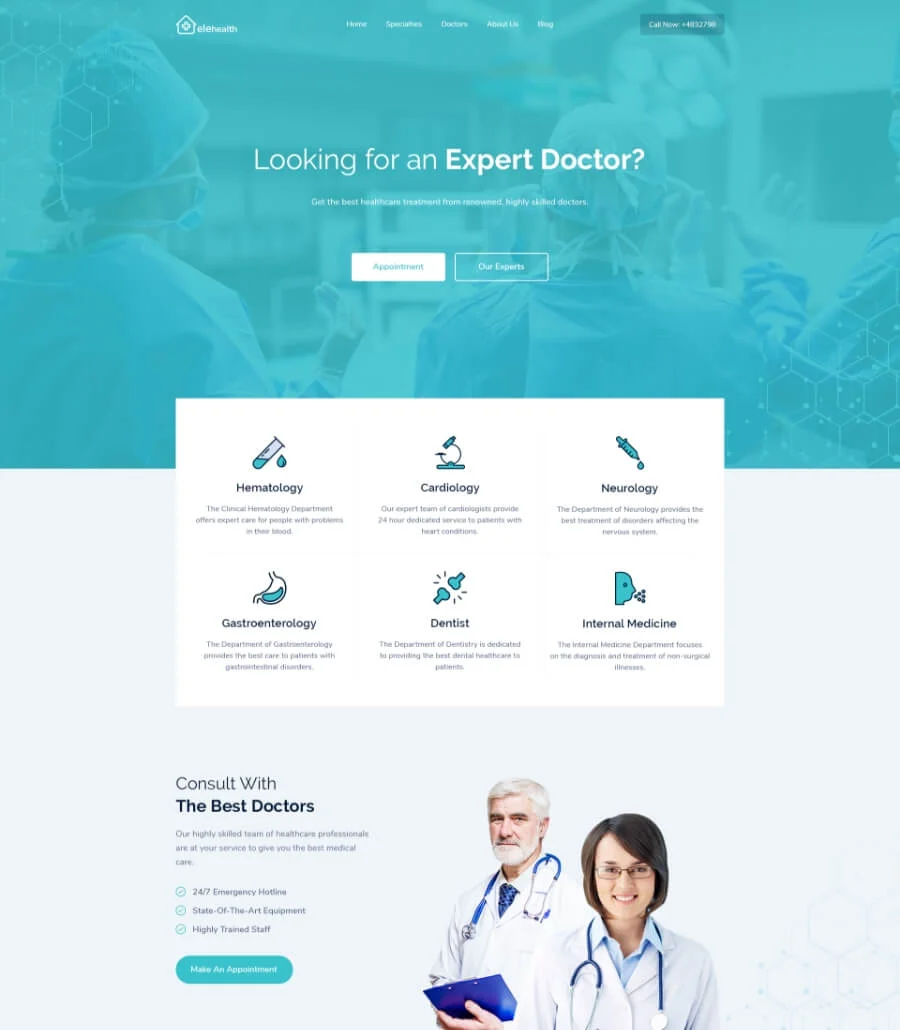 EleHealth Website Template Homepage