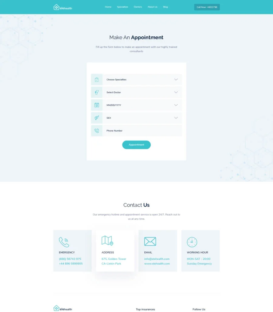 EleHealth Website Template Appointment