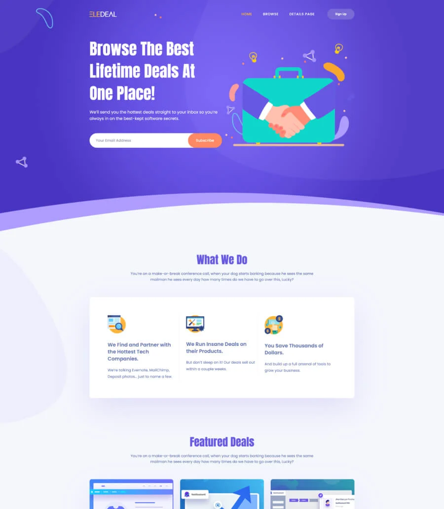 EleDeals Home Page For Gutenberg
