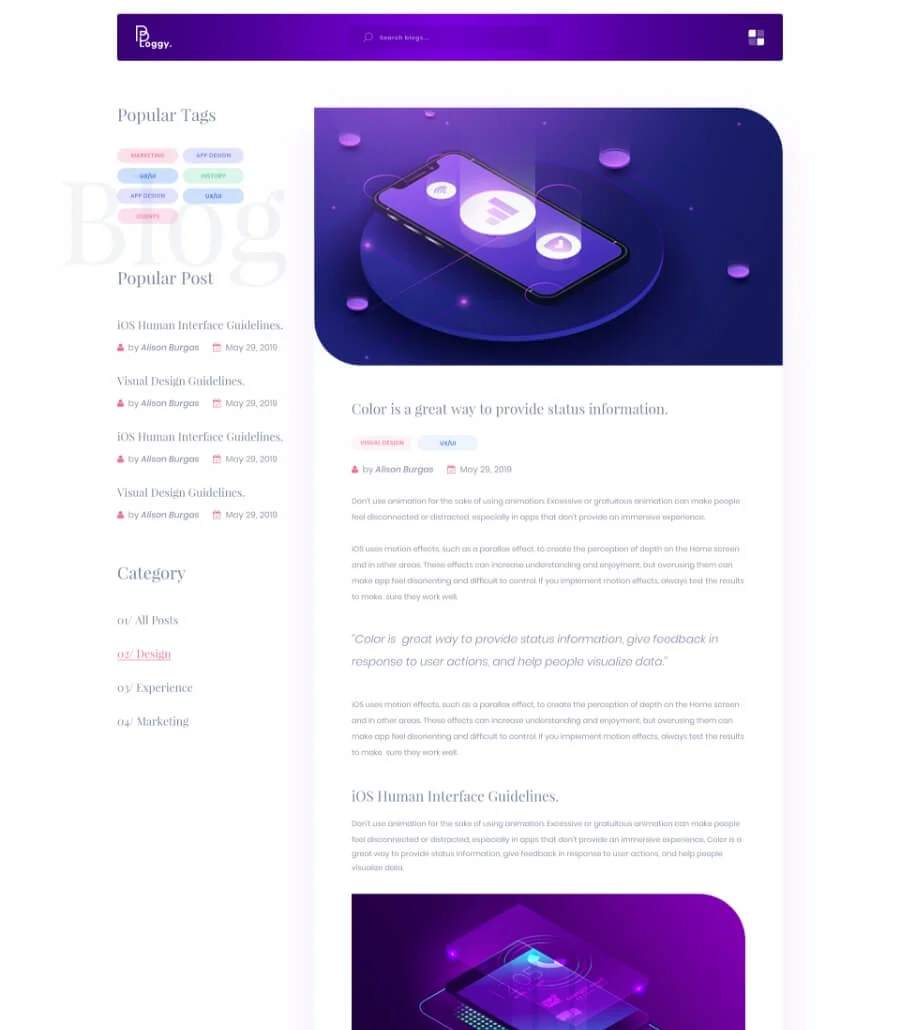 BlogDrip Colorful Blog Template Single Post
