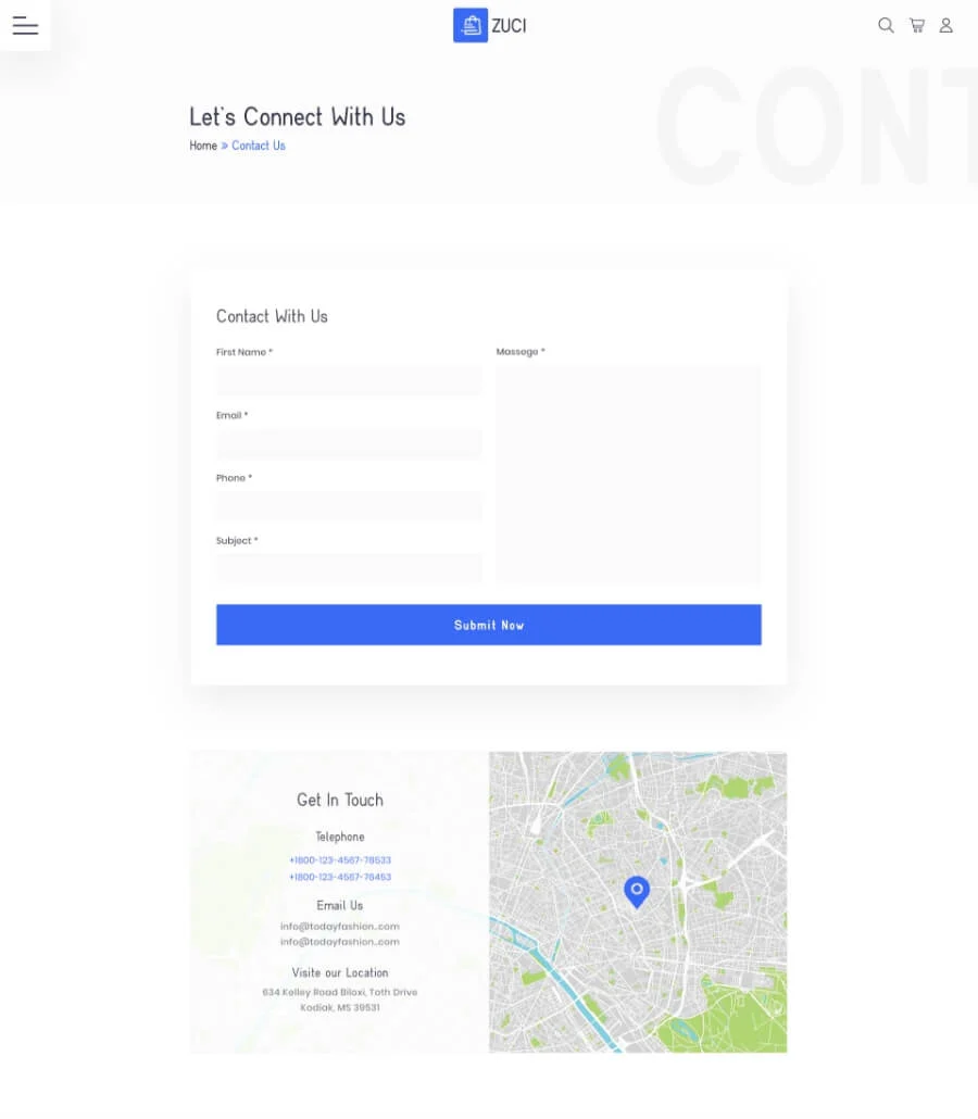 EleCommerce E-commerce Contact Page