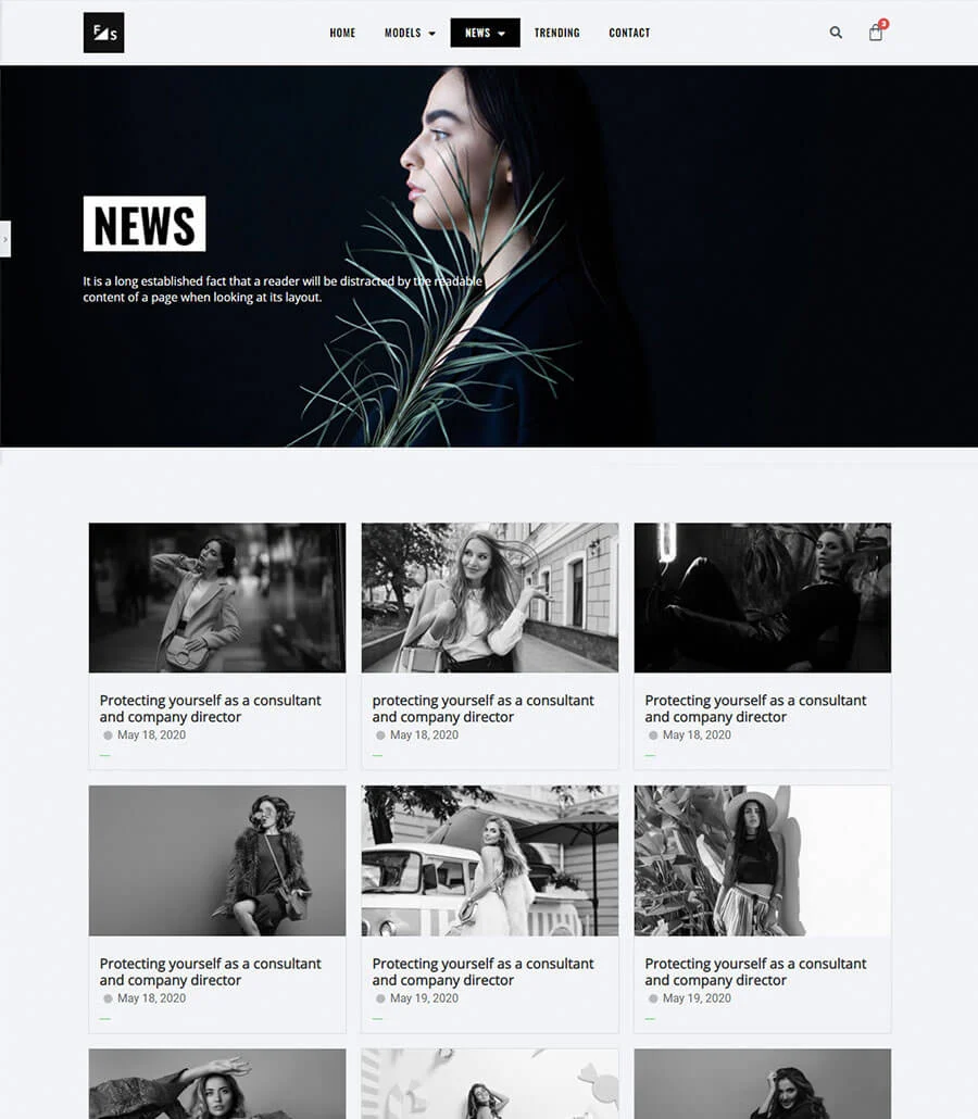 机构Elementor网站模板_一键导入快速建站插图5-WP资源海 Fashion and Modeling News Page