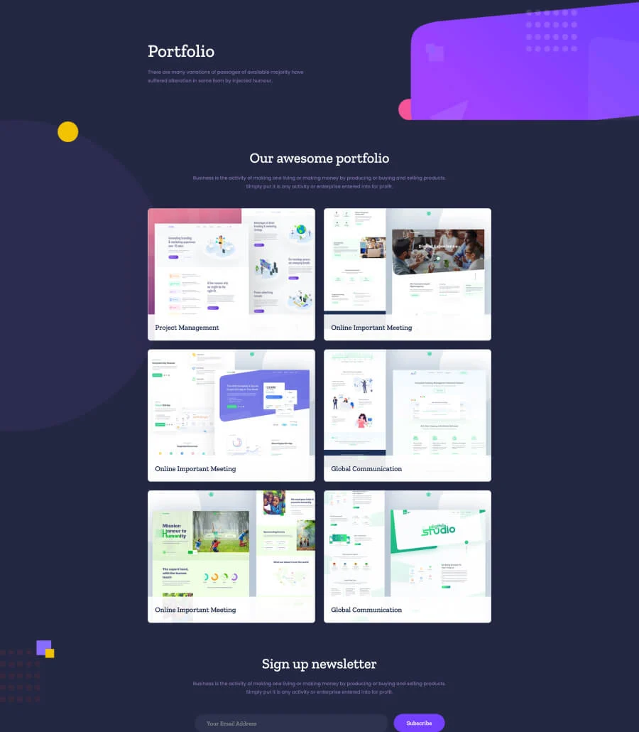 机构Gutenberg网站模板_一键导入快速建站插图10-WP资源海 Unigency Portfolio Page Dark For Gutenberg