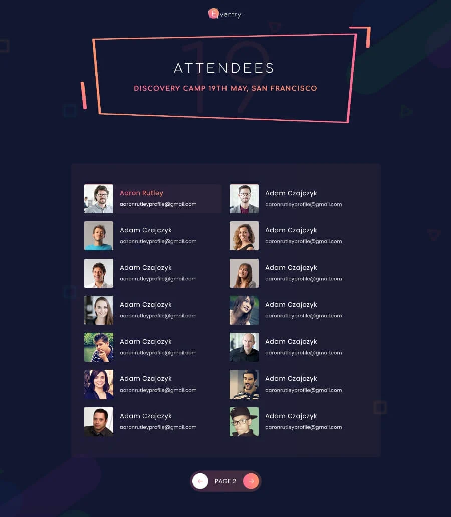 EventGree Event Template Attendees
