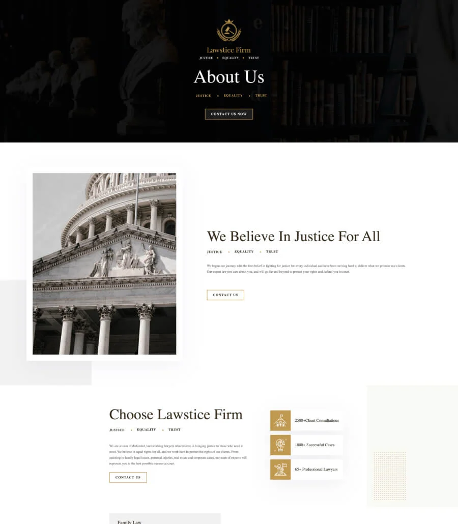 律师事务所Gutenberg网站模板_一键导入快速建站插图2-WP资源海 Lawstice About Page For Gutenberg