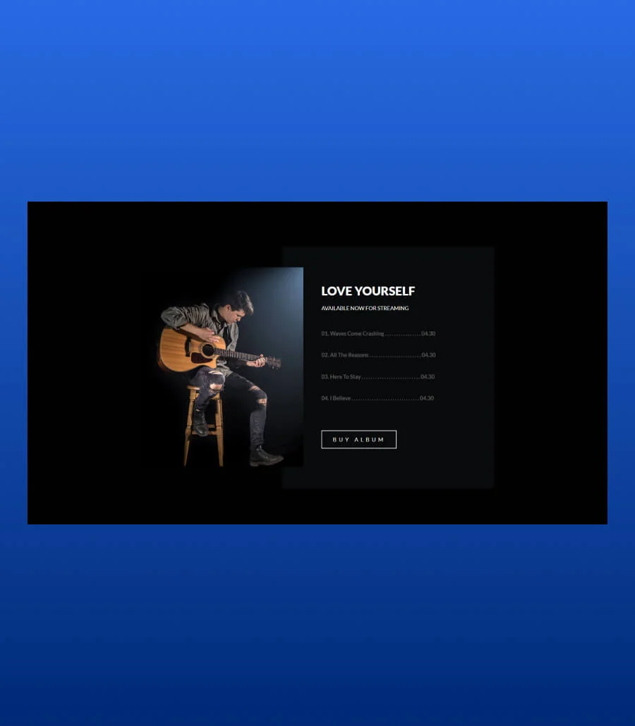 音乐人个人主页Gutenberg网站模板_一键导入快速建站插图5-WP资源海 EleMusic About Section For Gutenberg