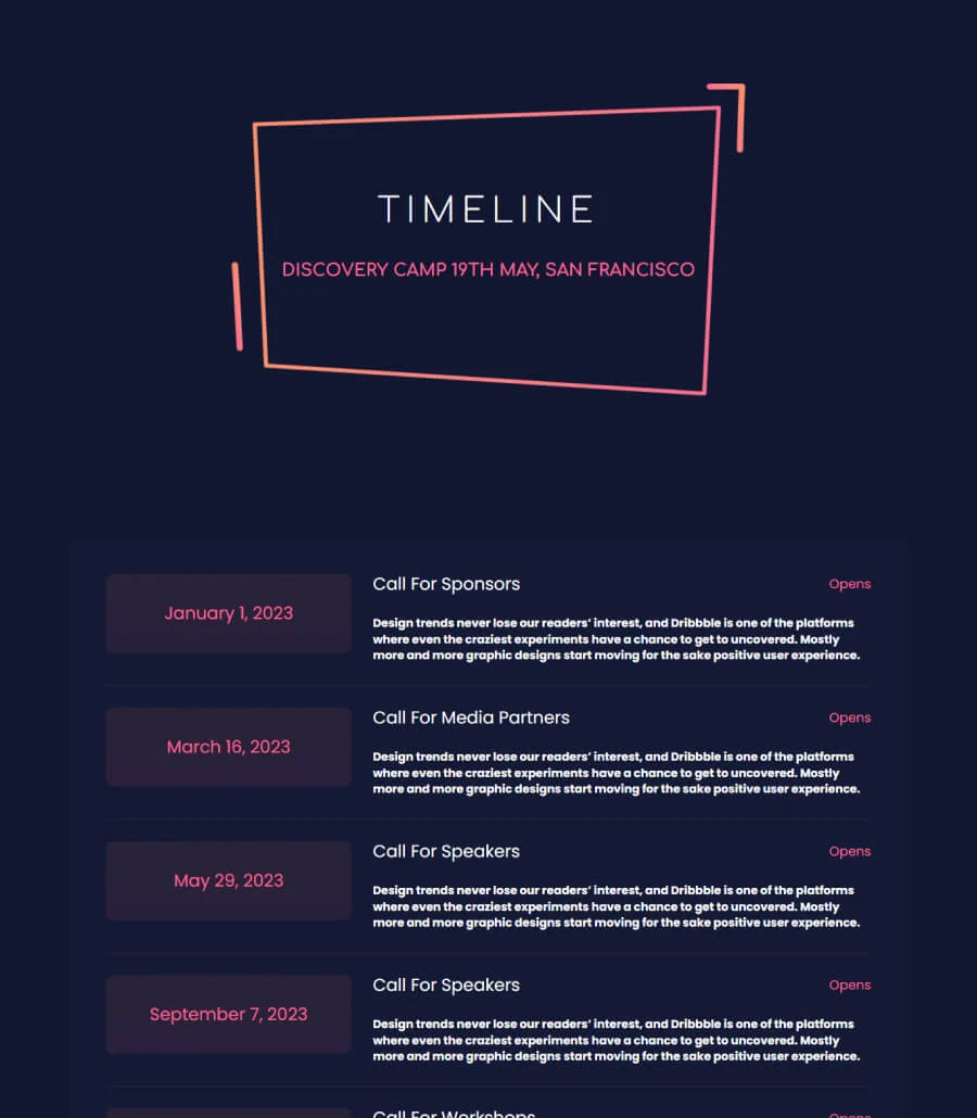 EventGree Timeline Page Dark For Gutenberg